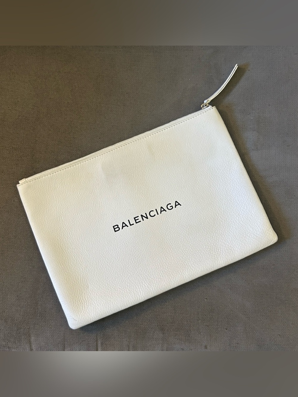 BALENCIAGA Everyday Leather Clutch Pouch Bag White w/ Logo Accent Calfskin